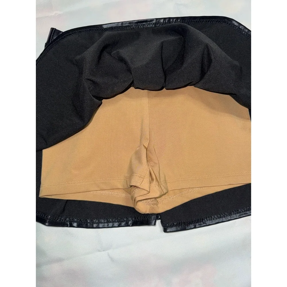 Azarhia Girls Black Metallica Skort Shiny Ruffle Skirt Shorts Size YL 10/12
